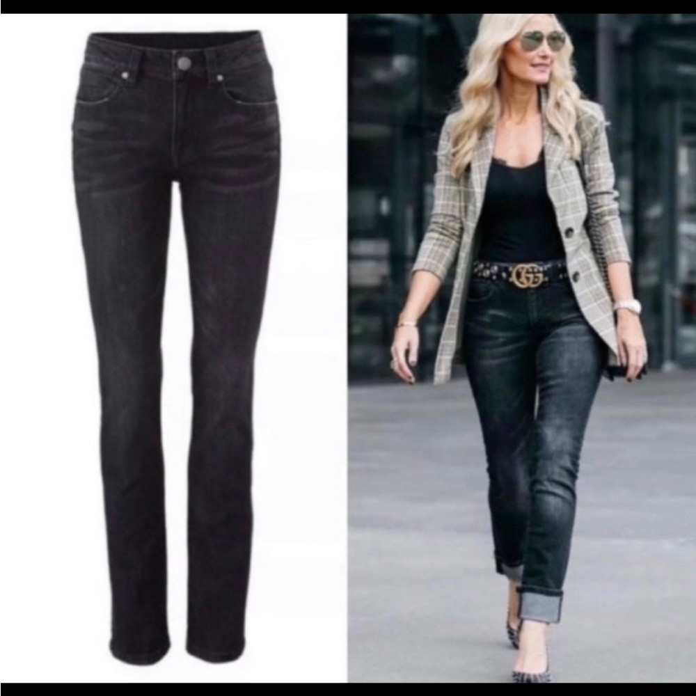 cabi black smolder high rise straight jeans 10